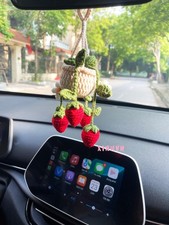 Crochet Strawberry Plant Car Hanging, Handmade Ornament, Cute Car Decor