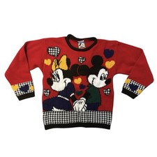 Vintage Disney Mickey  Minnie Mouse Sweater Kids Medium 7/9 Red Knit 90s Retro