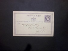 GB Postal Stationery 1871 QV 1/2d lilla cartolina LONDRA Sloper Arrow m/c a York