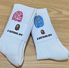 BAPE A Bathing Ape Combo 2 Pair White Socks Camo Embroidered Logo Streetwear