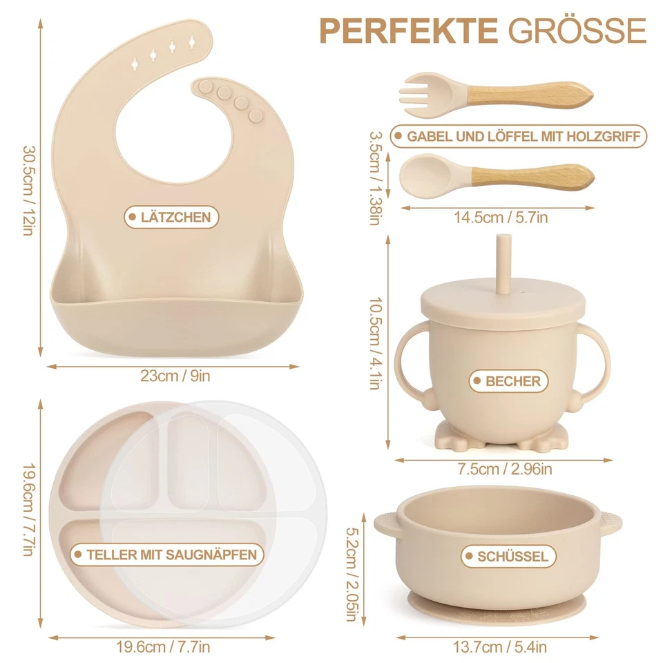 7er Silikon Baby Geschirrset Rutschfest Kindergeschirr Set mit Saugnapf BPA Frei - Bild 3 von 4