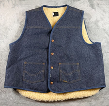 Vtg Roebucks Denim Sherpa Lined Vest Men  s XL Blue Jean Western Ranch Sears USA