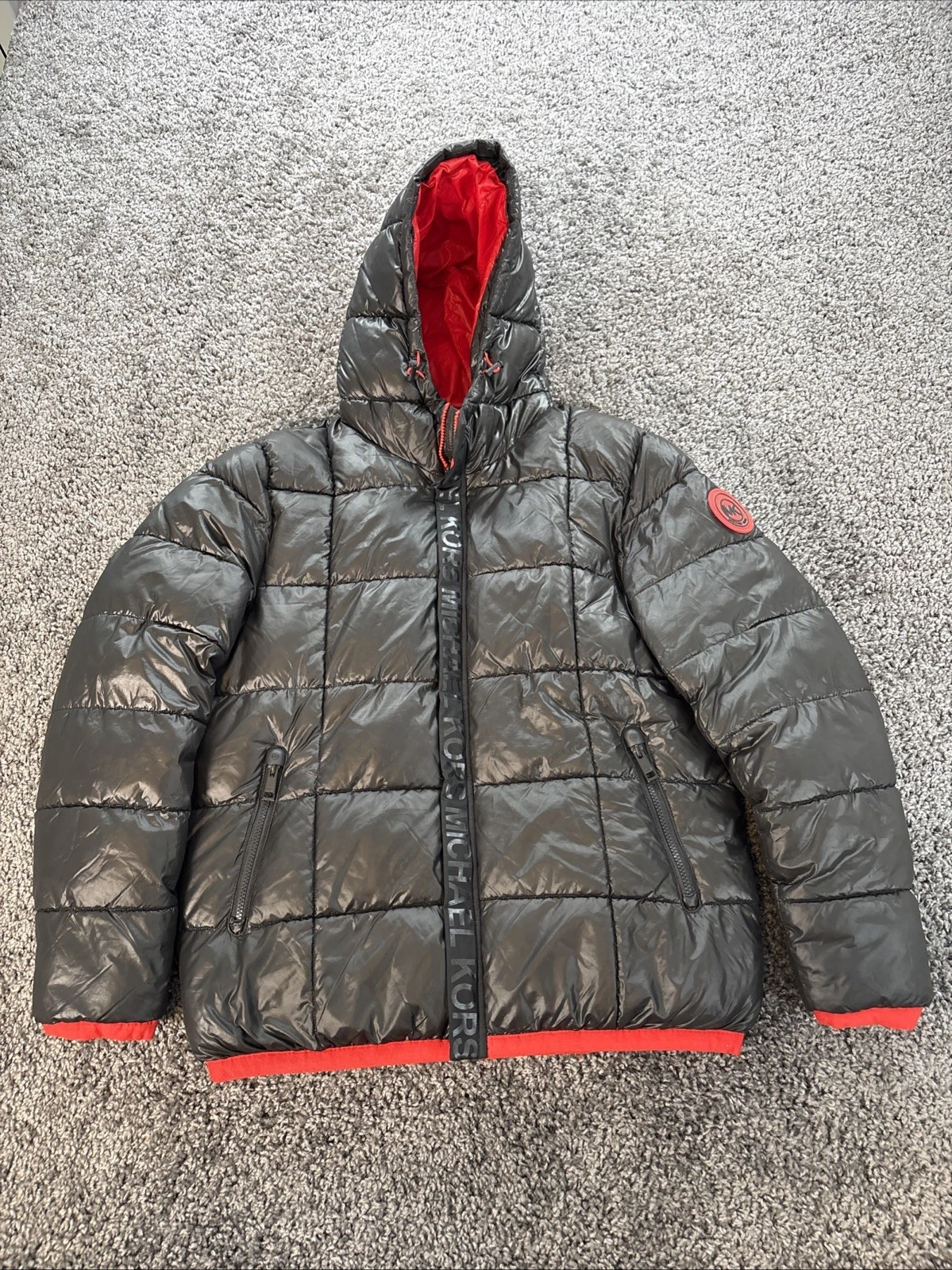 Michael Kors Puffer Jacket Mens Medium Black Red Oversized Full Zip