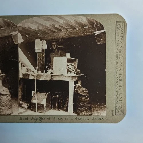WW1 Military Stereoview C1916 Real Photo Turkey Gallpoli Anzac Hq Post Office