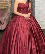 Damen Abendkleid lang Bordeauxrot One-Shoulde...