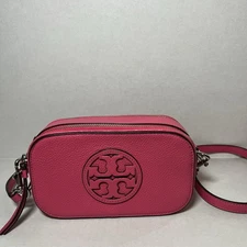 Tory Burch Miller Mini Double Zip Leather Camera Crossbody  Pink