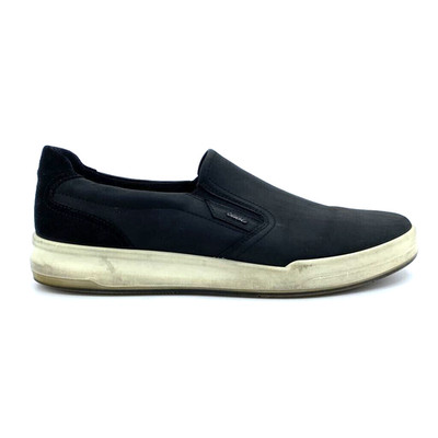 Mens 13 47 Ecco Byway Black Nubuck Suede Leather Gore Loafers Slip-On Sneakers