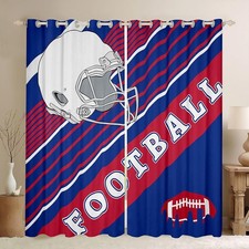 Boys Window Drapes Gridiron Curtains for Living Room, Blue Red Rugby Game Hel...