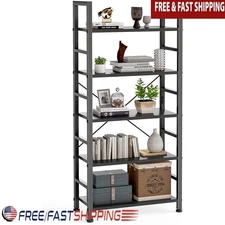 5 Tier Metal Wood Bookshelf Narrow Storage Organizer Space Saving Easy Assembly