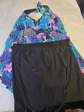 Swimsuits For All Womens 24 2 Piece Tankini Set Tropical Halter Black NWT