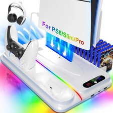 Cooling Station for PS5/Slim/Pro with Dual Controller Charger 3 Level Fan RGB