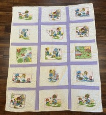 Vintage Crib Quilt 1970's 69 x57 Appliqu Boy Girl Adorable Nursery Purple