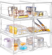 6 Pack Stackable Makeup Organizer, 4.4'' Tall Acrylic Bathroom Makeup Organizer