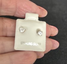 Baby EARRINGS STERLING FAUX DIAMONDS New Studs On Card