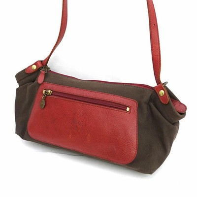 IL BISONTE Canvas Leather Shoulder Bag Crossbody 29cm Wide B