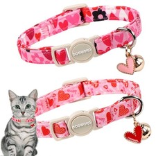 2 Pack Cat Collars Breakaway with Bell, DOGWONG Safety Buckle Valentine's Day...