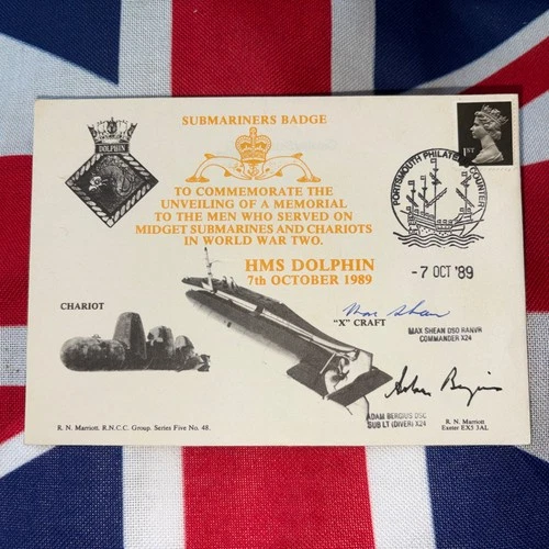 RN FDC commemorating Midget submarines and chariots WW2 signed 2 veterans