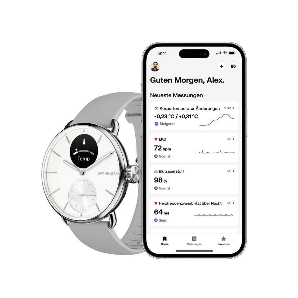 Withings ScanWatch 2 Weiß Bluetooth Smartwatch iOS Android 0,63"OLED Sportuhr - Bild 3 von 4