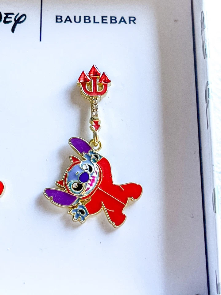 迪士尼 BaubleBar Stitch Devil 悬垂耳环红色三叉戟全新带盒 ~ 1.75 — 第 4/4 张图片