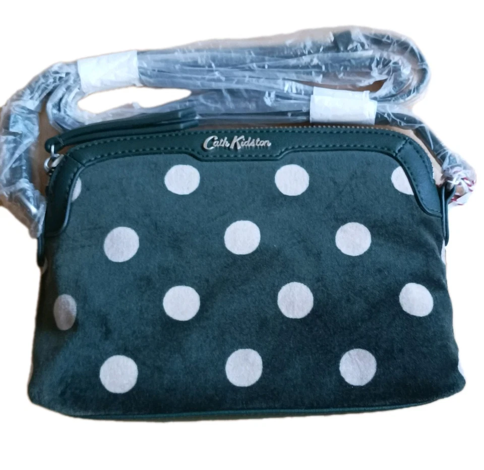 Fabulous Cath KIDSON Green White Spot Velvet Cross Body Handbag NEW RRP £50.00 - Image 2 of 4