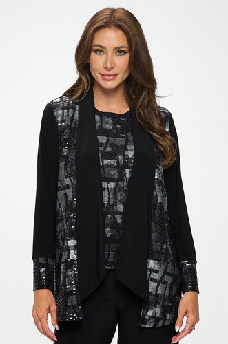 JOSTAR Cardigan SILVER BLACK FOIL Knit 4091NF F030 S M L XL 2X 3X - Picture 3 of 6