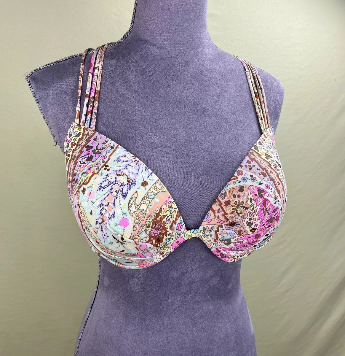 Victoria Secret Bikini Top 36DD Swim Aqua Pastel Pink Macrame Underwire  Halter C