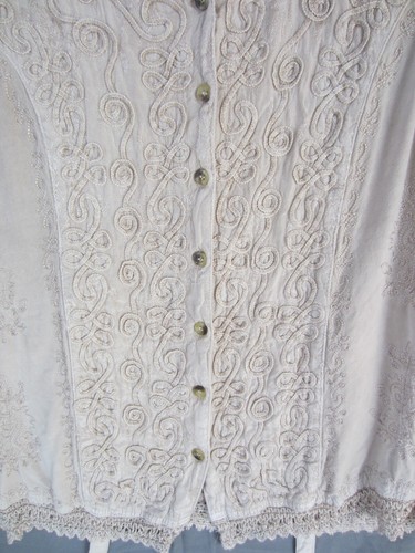 Womens Beige Blouse Size L Embroidered Bell Sleeve Button Up - Picture 3 of 8