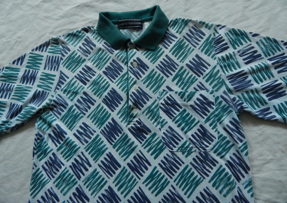 Camisa Polo Tenis Manga Corta Geométrica Verde Púrpura - Pequeña Para Hombre Algodón De Colección Foto 4 de 4