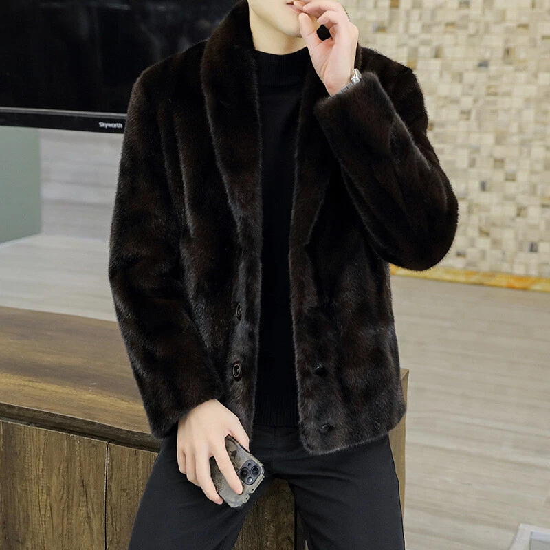 Invierno Para hombres Imitación Piel Visón Chaqueta Negocios Cálida Gruesa Piel Visón Terciopelo Top Abrigo Foto 2 de 4