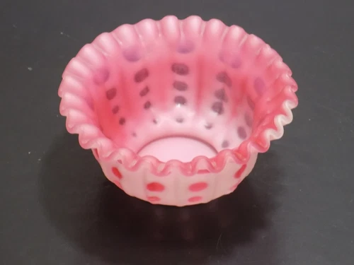 Fenton Art Glass Cranberry Opalescent Glass Coin Dot Mayo Bowl