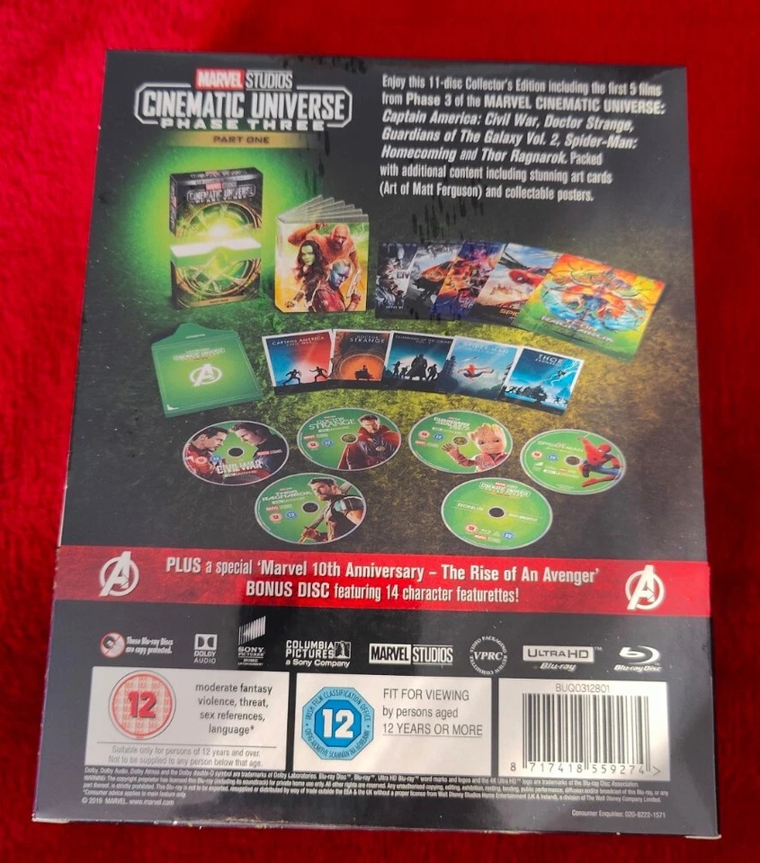 MARVEL STUDIOS CINEMATIC UNIVERSE PHASE 3 PART 1 BOXSET 4K UHD & BLU RAY SEALED - Image 2 of 2