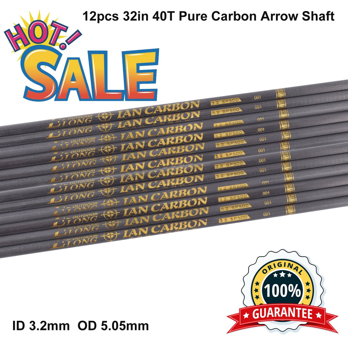 12pcs 32in Pure Carbon Arrow Shaft ID 3.2mm Spine 500-1000 for DIY 