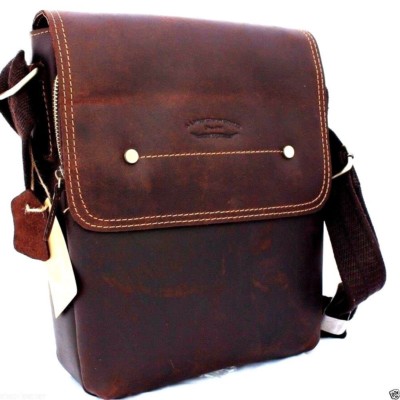 Genuine Top Grain Leather Bag Messenger iPad Mini Notebook 4 crazy Briefcas Dark