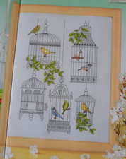 Cross Stitch Chart Only- Elegant Ironwork Vintage Birdcages With Budgies Sampler