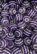 10 Pcs 20mm Purpl/Silver, Rhinestone Acrylic Beads, Bubblegum Beads, Loose Bead