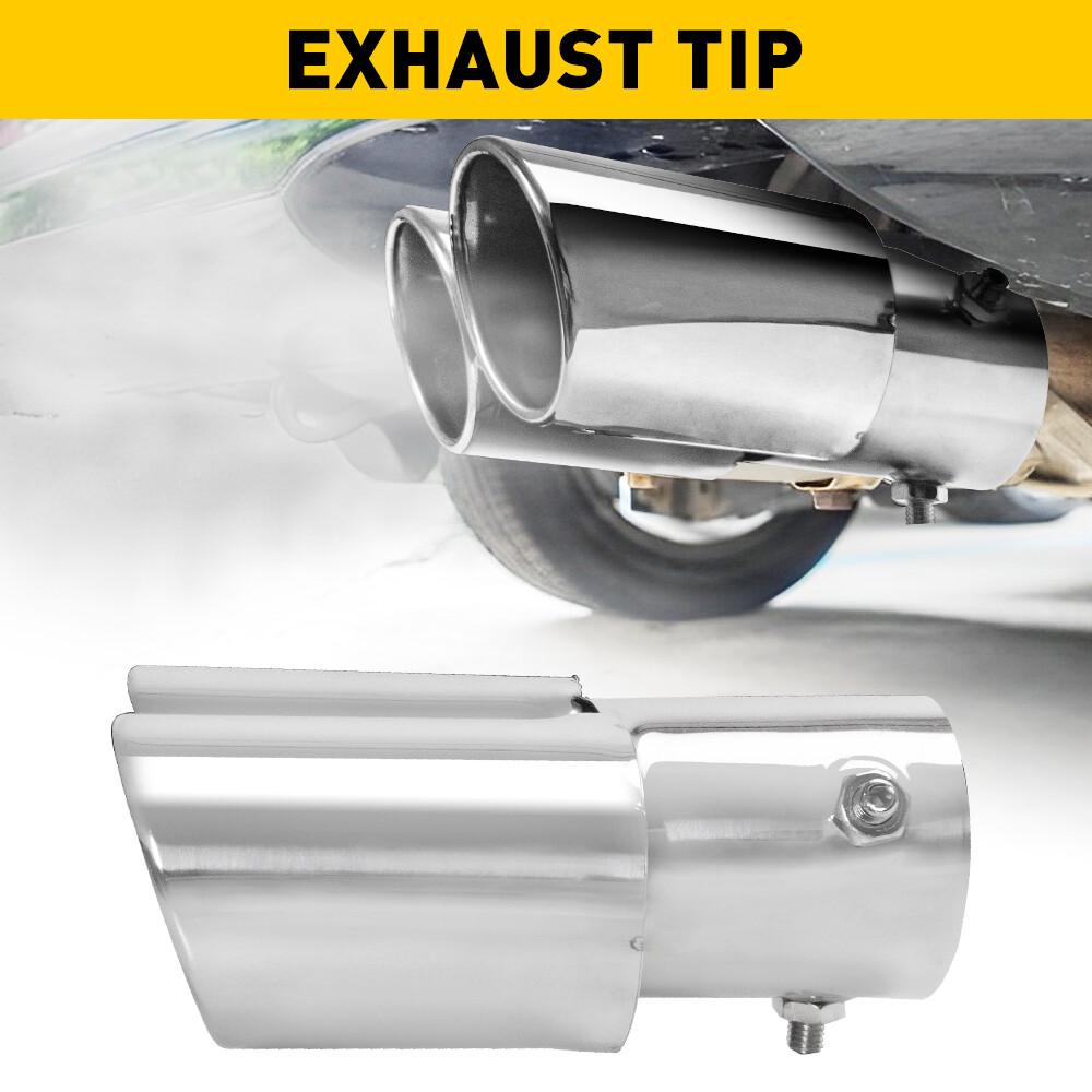 Car Rear Dual Exhaust Pipe Tail Muffler Tip Chrome Stainless Steel ...