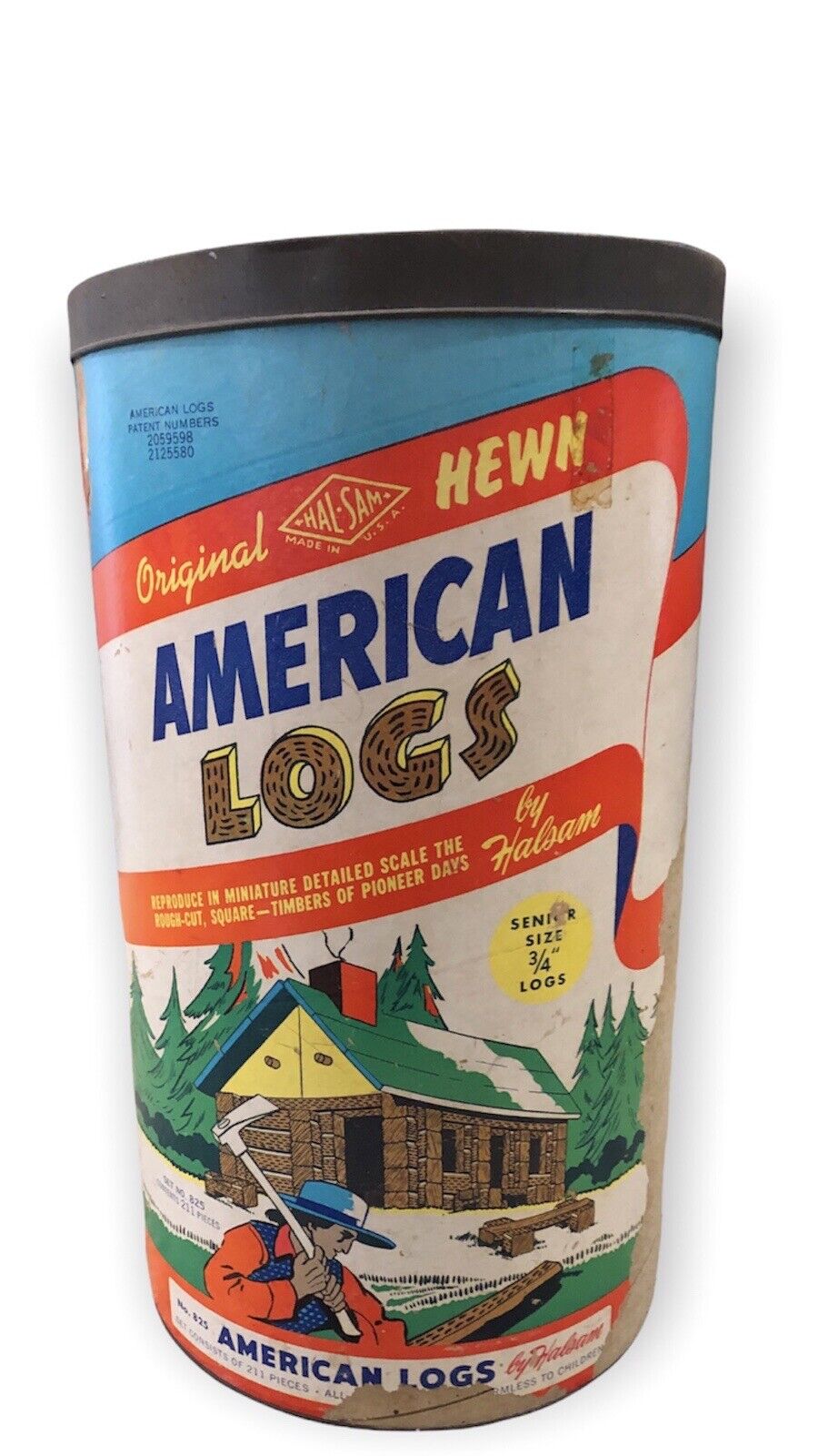 Vintage Original Halsam Rough Cut Square American Logs w/ Tube # 825 Senior Size