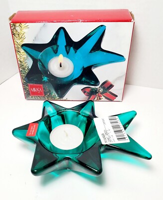 NEW Vintage Mikasa Comet Green Crystal Glass Candle Christmas Decorations