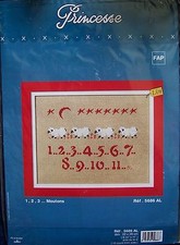 § kit broderie points comptés PRINCESSE toile lin : 1, 2, 3 ... moutons