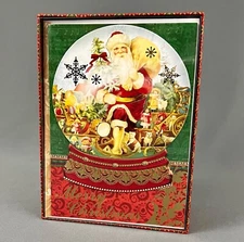Punch Studio Christmas Cards Dimensional Santa in Snow Globe Box of 12 New
