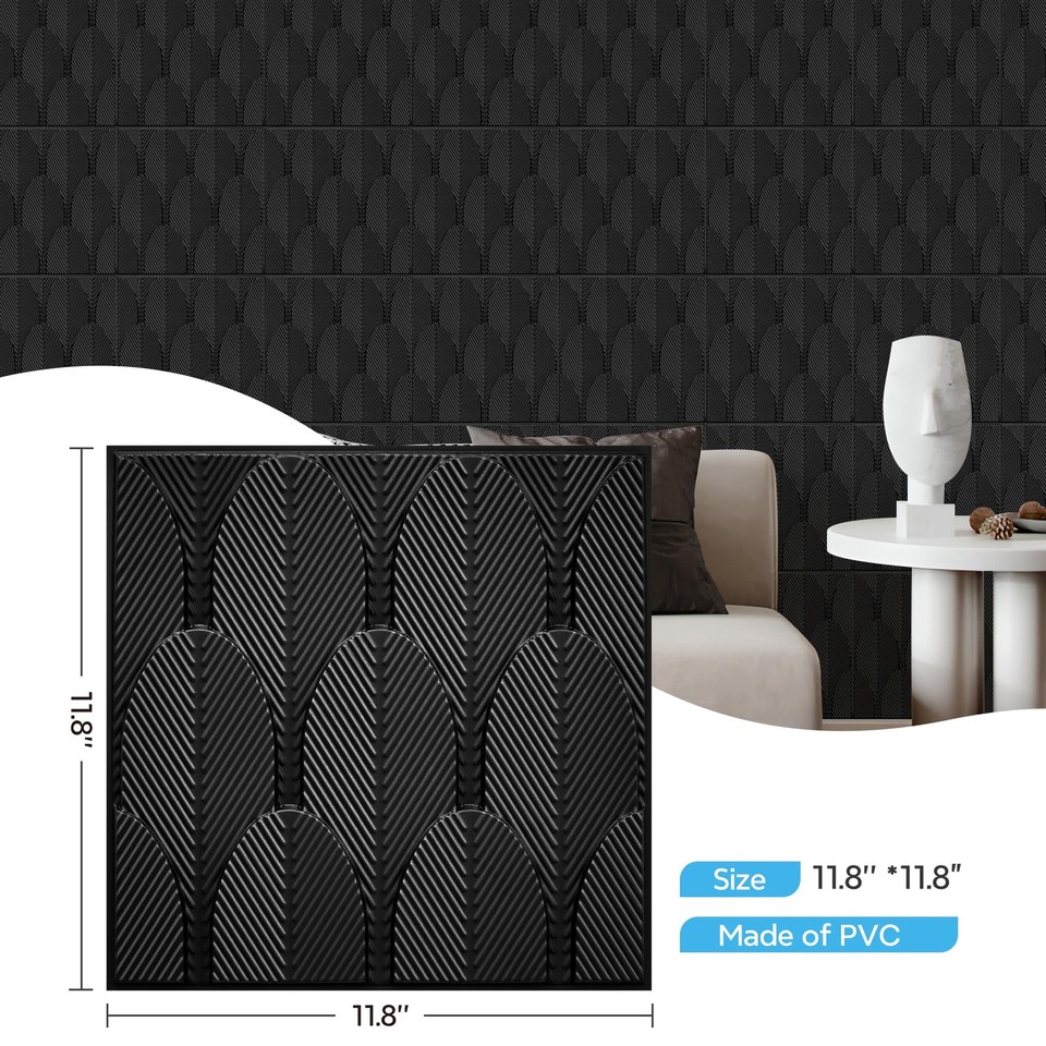 STICKGOO 33 Pack Black 3D Wall Panels PVC 3D Wall Panels Decorative PVC