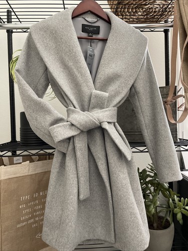 Ann Taylor Petite Gray Belted Wrap Coat 