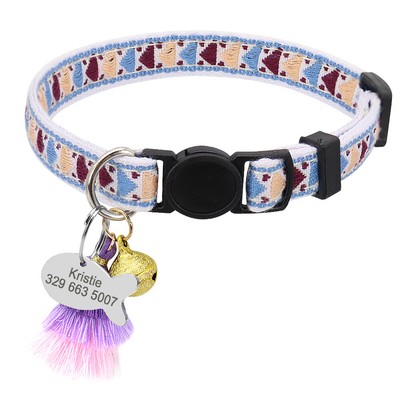 Personalized Pet Cat Collar Breakaway Kitten Necklace with Custom ID Tag & Bell