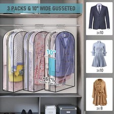 40" Suit Bags for Closet Storage Hanging Clothes, Shirts, Coats, Dress, 3 Packs