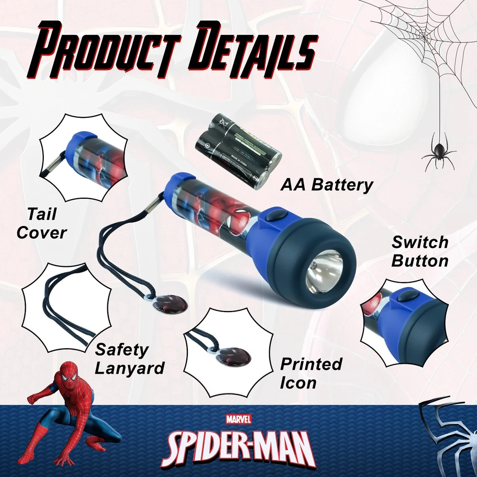 Spider-Man LED Flashlight Torch, Kids 16cm Superhero Camping Light, Night Light - Image 3 of 4