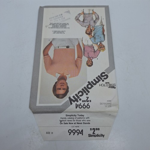 Simplicity 9994 VTG 80s Mens Shirt Knit Pullover Top Sz 34 36 38 Pattern UC FF - Picture 3 of 6