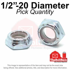 1/2"-20 Grade A Nylon Insert Hex Jam Lock Nuts Zinc FINE Nylok (Pick Quantity)