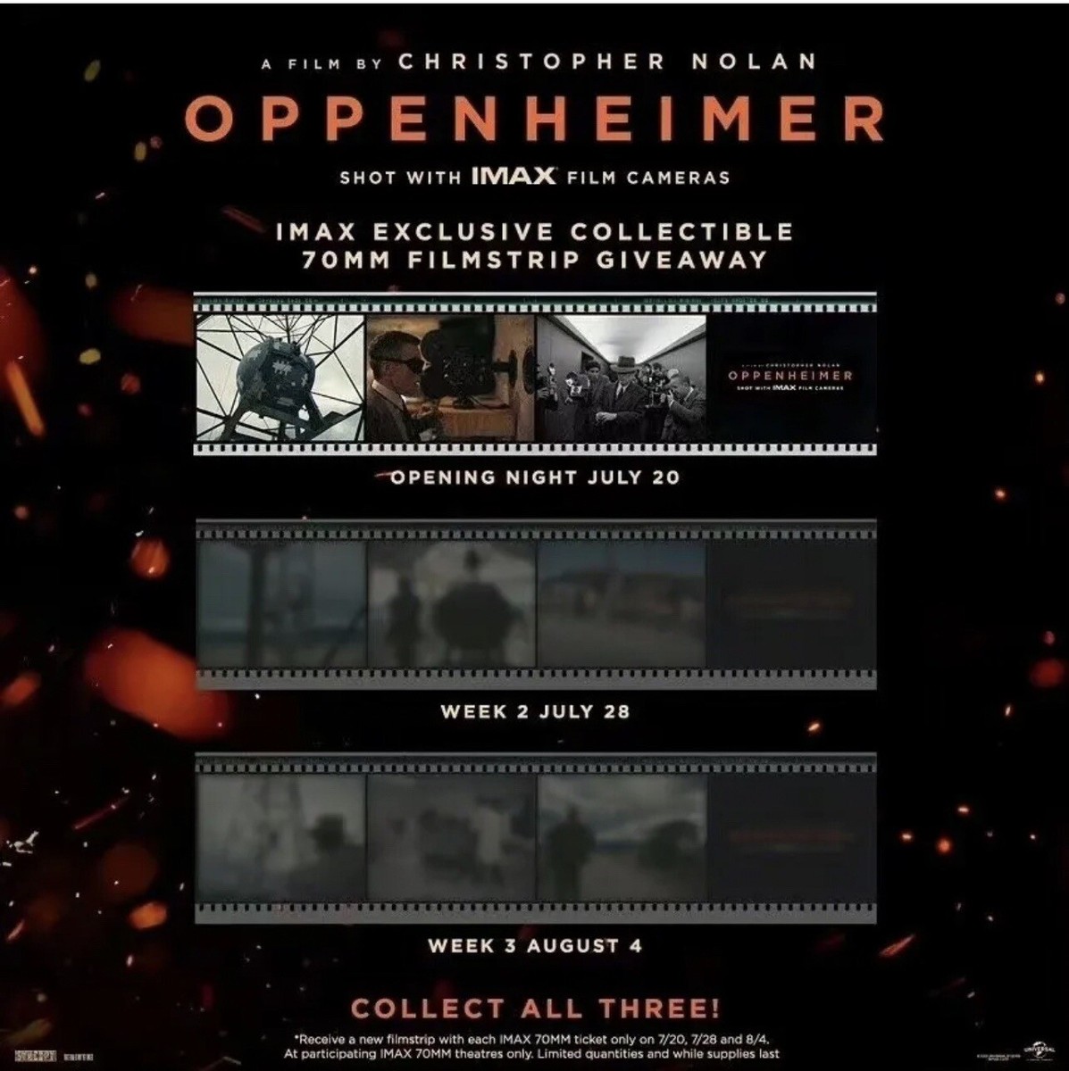 Full Set of Oppenheimer 70mm IMAX Kodak Film Cell Promotional