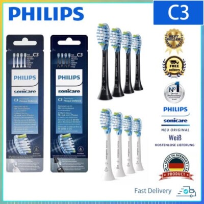 Philips Sonicare C3 Optimal Premium Plaque Bürstenköpfe HX9044 4/8 Schwarz Weiß*