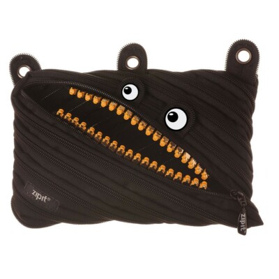 ZIPIT Grillz 3-Ring Pencil Case, Black With Teeth Brand New
